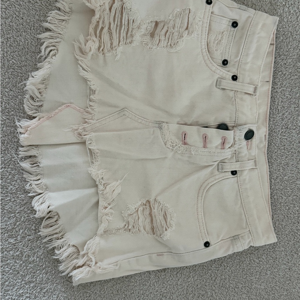 Carmar Cream Distressed Mini Skirt